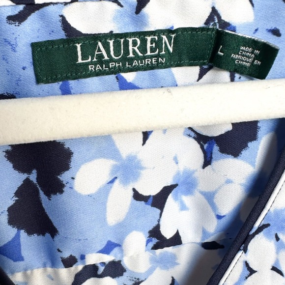 Lauren Ralph Lauren Blue Floral Surplice Wrap Front Blouse Large - Picture 7 of 9